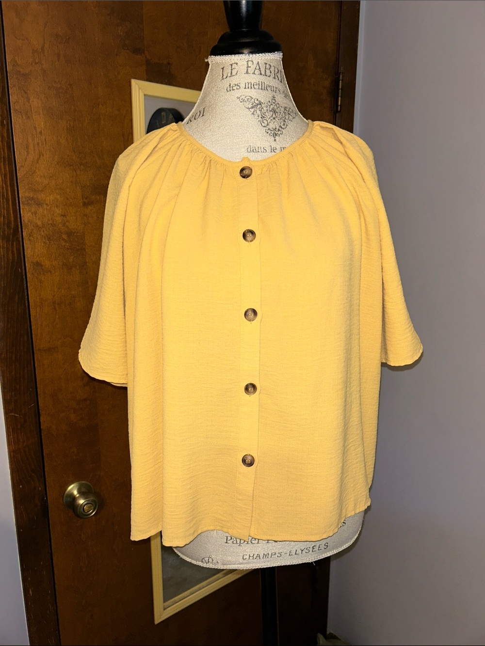 Pink Martini Breezy Button-Front Yellow Blouse